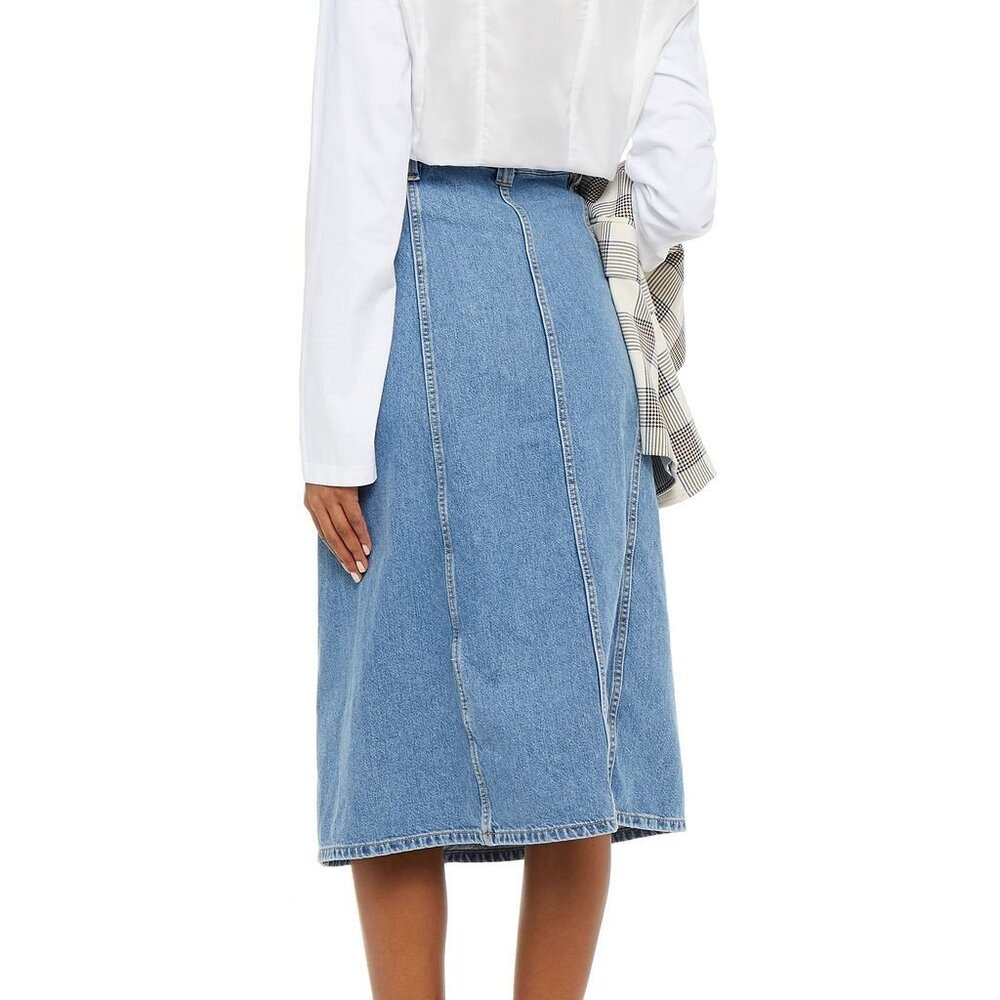 Ganni Mid-Blue Button-Front A-Line Denim Skirt - Picture 3 of 3